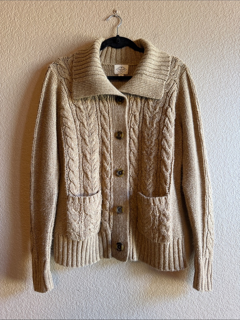 Cable Knit Button-Up Sweater Cardigan - Beige